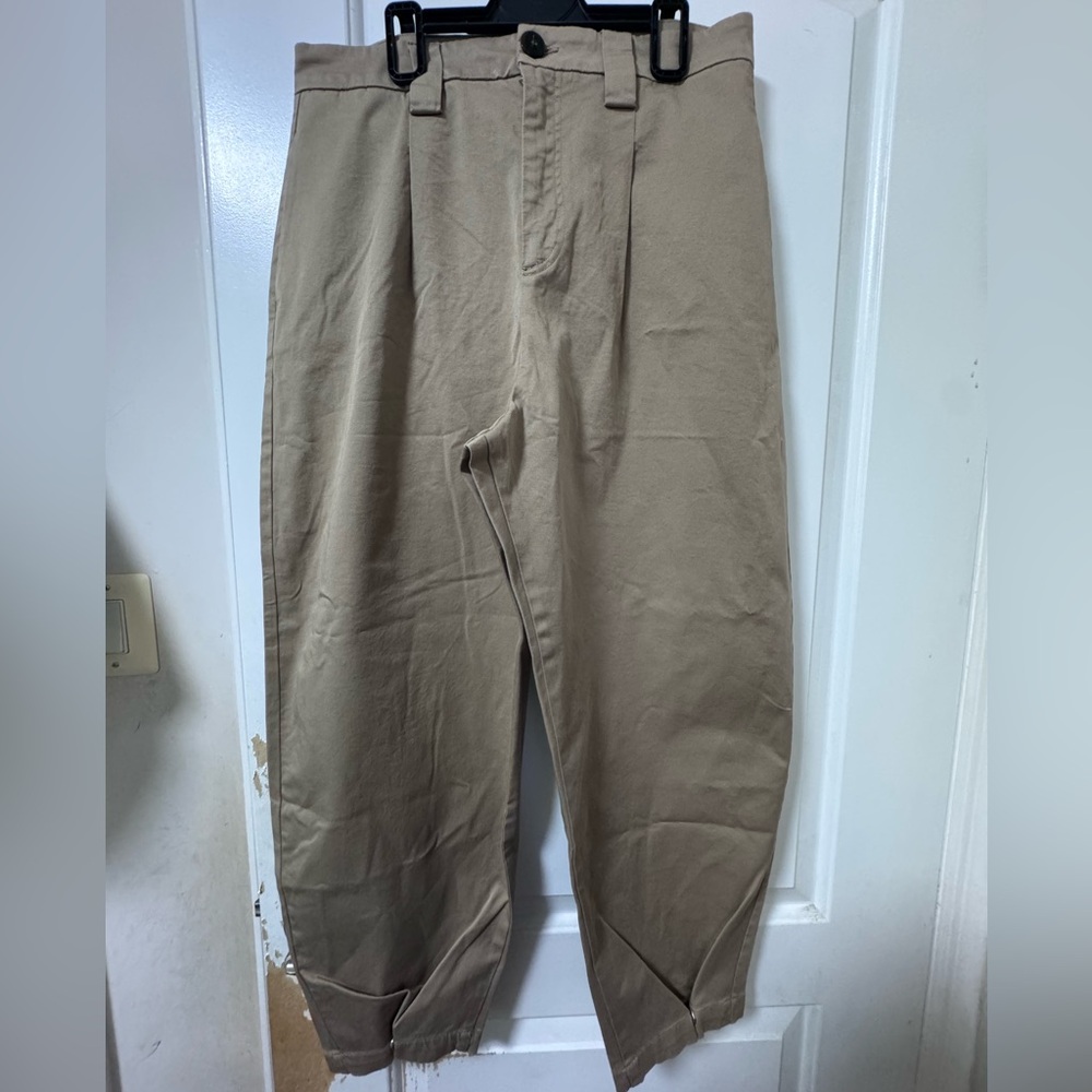Zara Khaki Trousers with Button Detail
